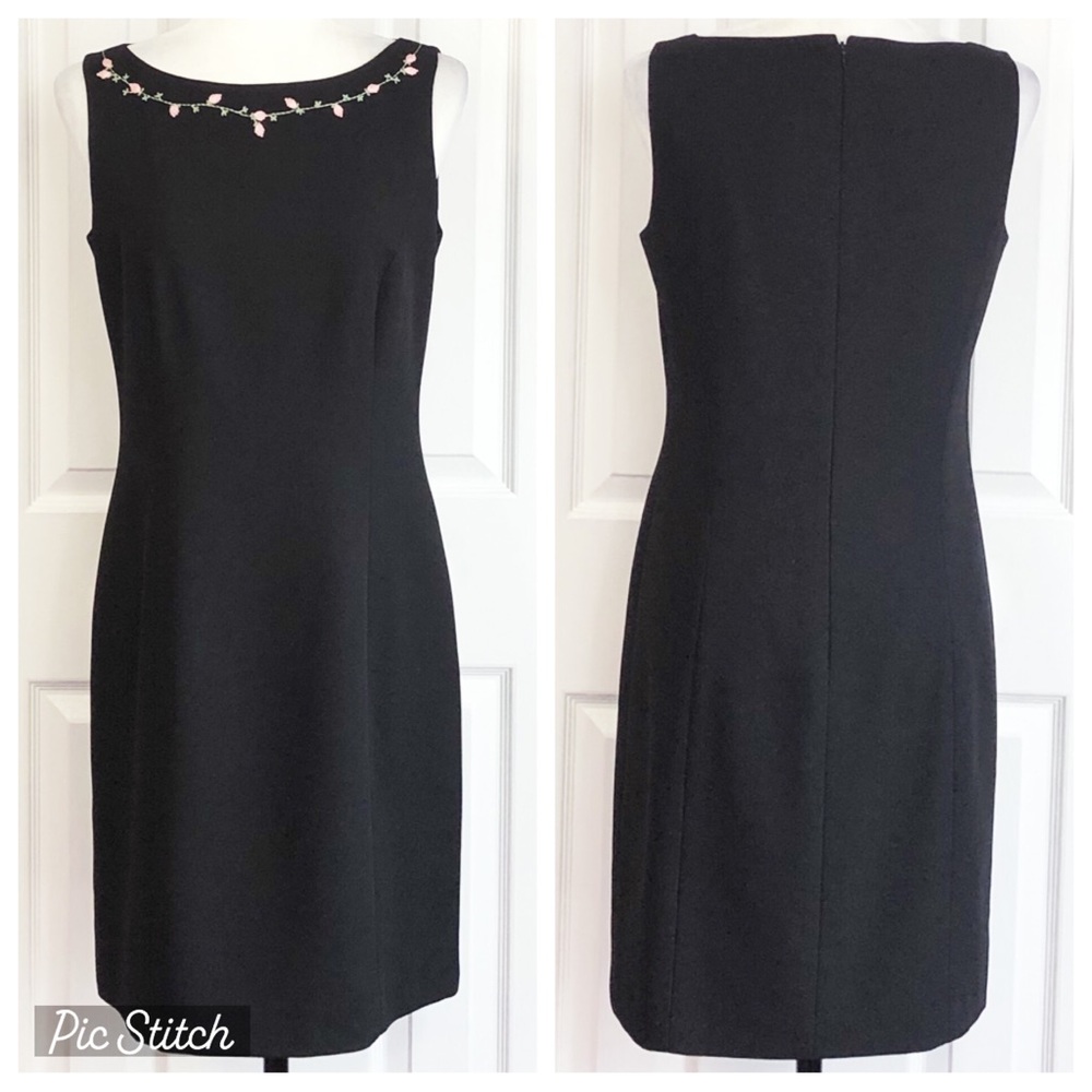 Vintage Yves Cosette Depeche Mode Black Floral Embroidered Sheath Dress 8
